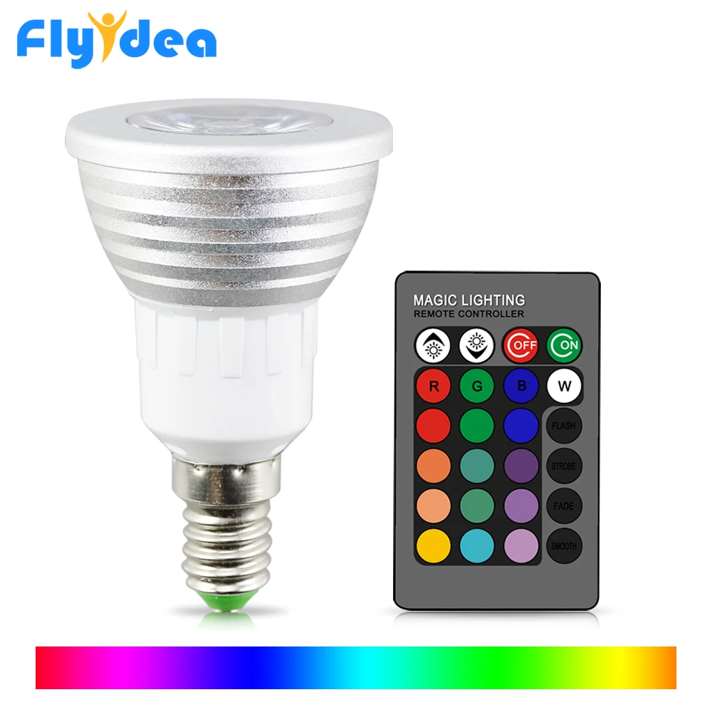 

16 Color Magic RGB LED Light Lamp AC85-265V Holiday Memory Spotlight + 24key Showcase IR Remote Control E14 Color Changing bulb
