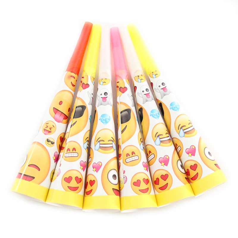6Pcs/lot Noise Maker Emoji Cartoon Theme Horn & Paper Trumpet Kid's
