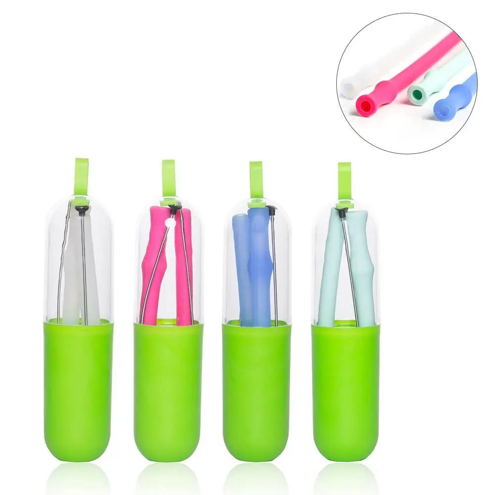 

New Collapsible Silicone Straw Set Reusable Outdoor Drinking Tools Portable Straw For Juice Milk Tea Drinking With Storage Box