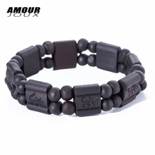 AMOURJOUX темно-легкие широкие квадратные деревянные бусы в виде браслета-цепочки, эластичные браслеты для мужчин и женщин