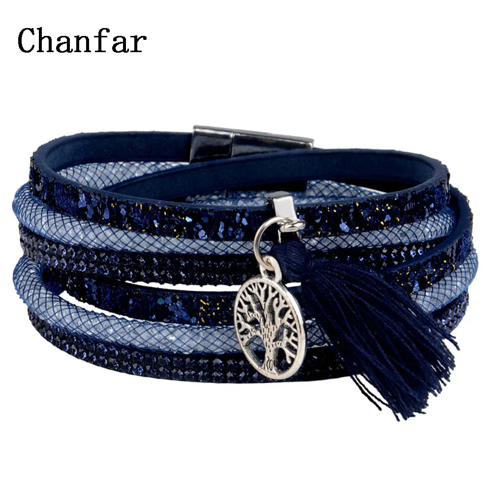 12Styles Multilayer Leather Tassel Bracelet Bohemian Feather Tree Charms Magnetic Velvet Bracelet Boho Women Men Jewelry