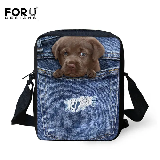 FORUDESIGNS/женские сумки-мессенджеры, 3D джинсовая сумка на плечо с изображением животных, сумки с милым котом, сумки-мессенджеры, Детская сумка через плечо для девочек - Цвет: CC1671E