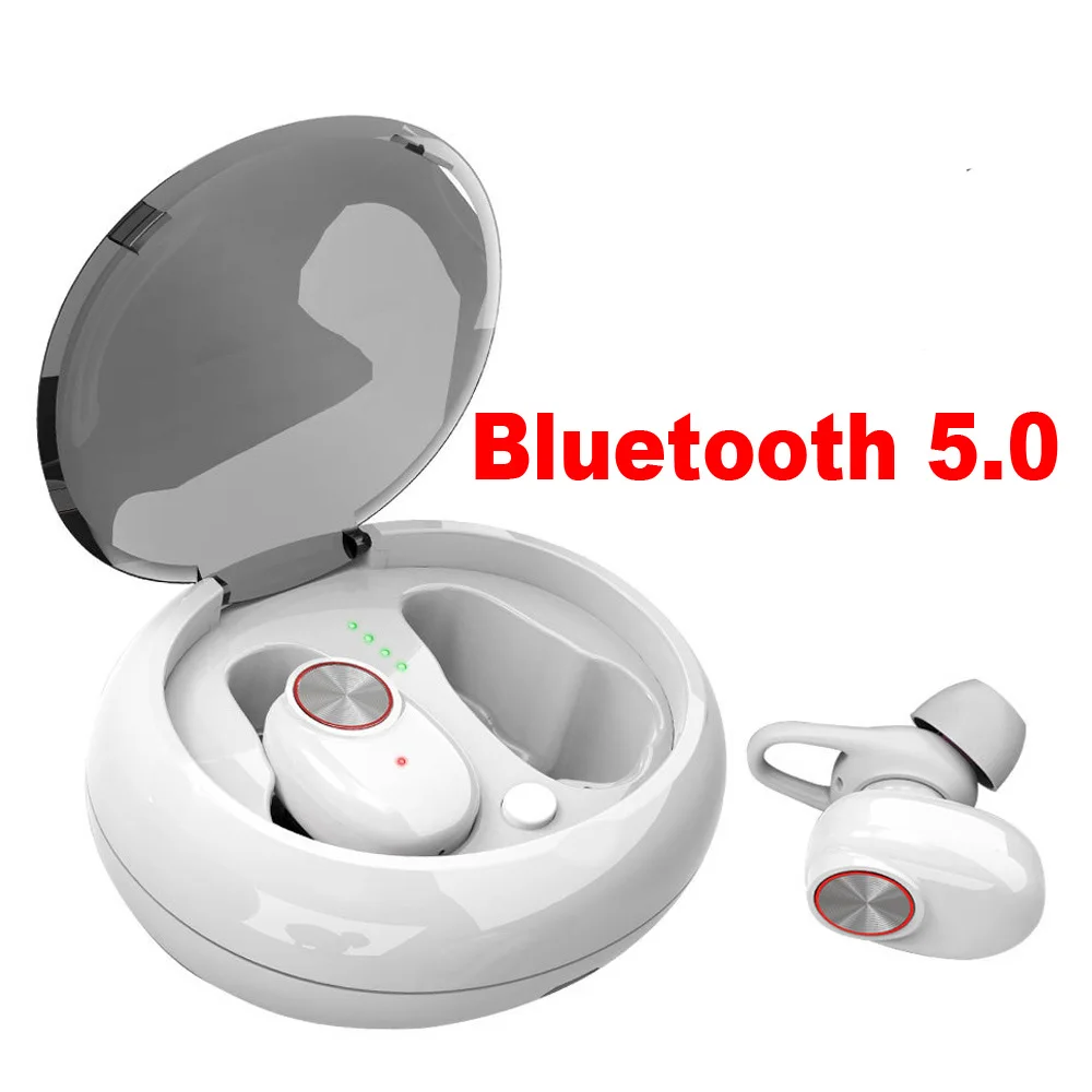 Двойная гарнитура Bluetooth 5,0, беспроводные наушники-вкладыши с громкой связью, стерео музыка, qi-поддержка, с зарядным устройством, IPX5, водонепроницаемый - Цвет: Bluetooth 5.0 white