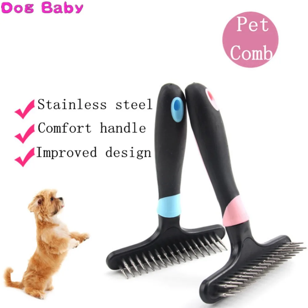 DOGBABY Pet Dog Hair Comb Cat Grooming Brush Stainless Steel Rake For Long Short Thick Pink Blue Color Clean Tool | Дом и сад