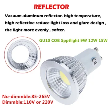 

100X DHL New Product GU10 9W 12W 15W Dimmable LED COB Spotlight Lamp Bulb 110V 220VWarm White /Cool White/PureWhite LED Lighting