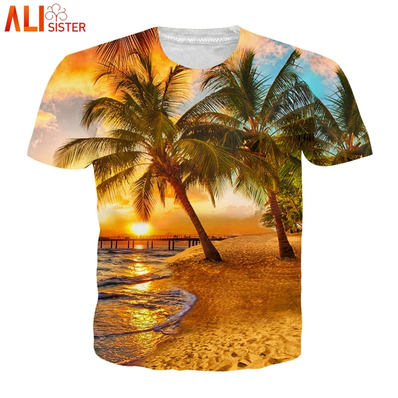

Alisister 2019 Summer Coconut Tree 3D Printed T Shirt Women Men Harajuku Nightfall Hawaiian Tee Shirt RUE Size Drop Shipping