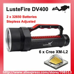LusteFire DV400 6 х Cree XM-L2 белый/нейтральный белый 5000 люмен Плавная регулируется светодиодный фонарик Дайвинг-черный (2x32650)