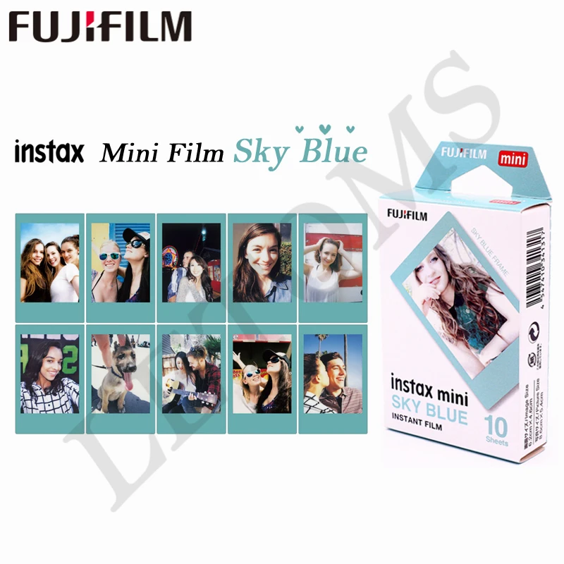 Монохромная пленка Fujifilm Instax Mini8 монохромная + черная рамка небесно голубая фото