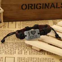 creative I love Jesus leather bracelet braided leather bracelet for men and women punk Student letter hand rope cool stylish i love jesus bracelet brown