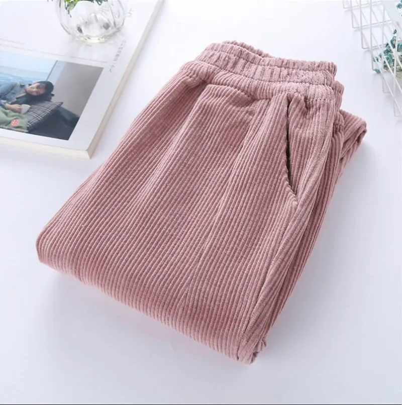 Осенние женские вельветовые брюки Pantalon Mujer с эластичным поясом больших размеров