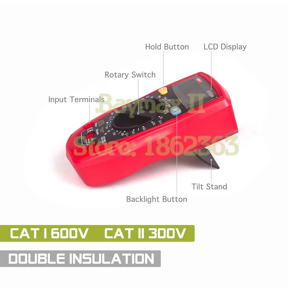 UNI-T UT33B размер ладони AC/DC напряжение, постоянный ток, сопротивление цифровой мультиметр с 1,5 В/9 В/12 В тест батареи