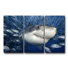 3 Piece Big Shark Sea Surface Open Mouth In Blue Sea Wall Art Painting The Picture Print On Canvas Animal Pictures For Home collabro westcliff on sea