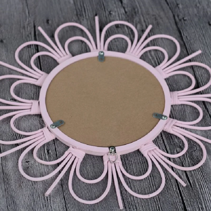 Vintage nórdico francés hecho a mano de bambú ratán colgante de pared espejo decoración del hogar sunburst espejo mediados siglo maquillaje espejo antiguo
