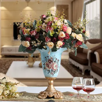 

European garden roses decorative flower vase flower simulation artificial silk flowers placed in the living room