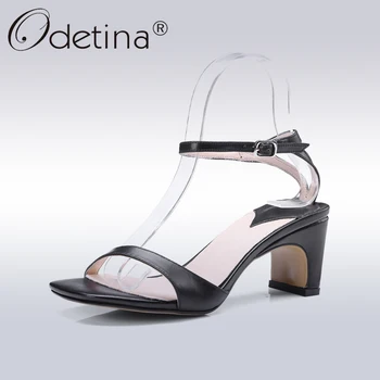 

Odetina Fashion Genuine Leather Women High Heel Ankle Strap Sandals Open Toe Strange Heel Summer Luxury Shoes Big Size 42