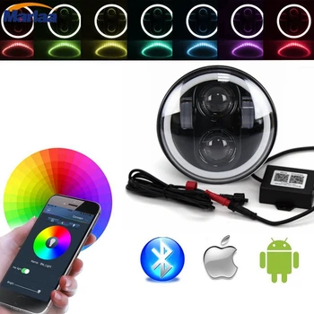 

5.75inch Led headlight Flashing rgb Angel eye halo ring Bluetooth for Sportsters Touring Super Glide Dyna 5 3/4" headlamp