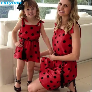 

Family Look Dress Mother Daughter Sundress Matching Sleeveless Dots With Belt Dresses Summer Clothes Mama And Daughter Beach