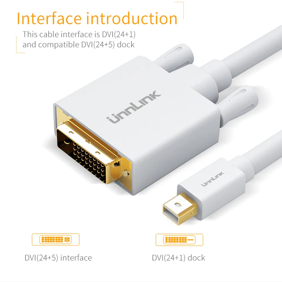 Кабель Unnlink 1 5 м Mini DP DisplayPort для DVI видео адаптер Кабели Thunderbolt 2 MacBook Монитор