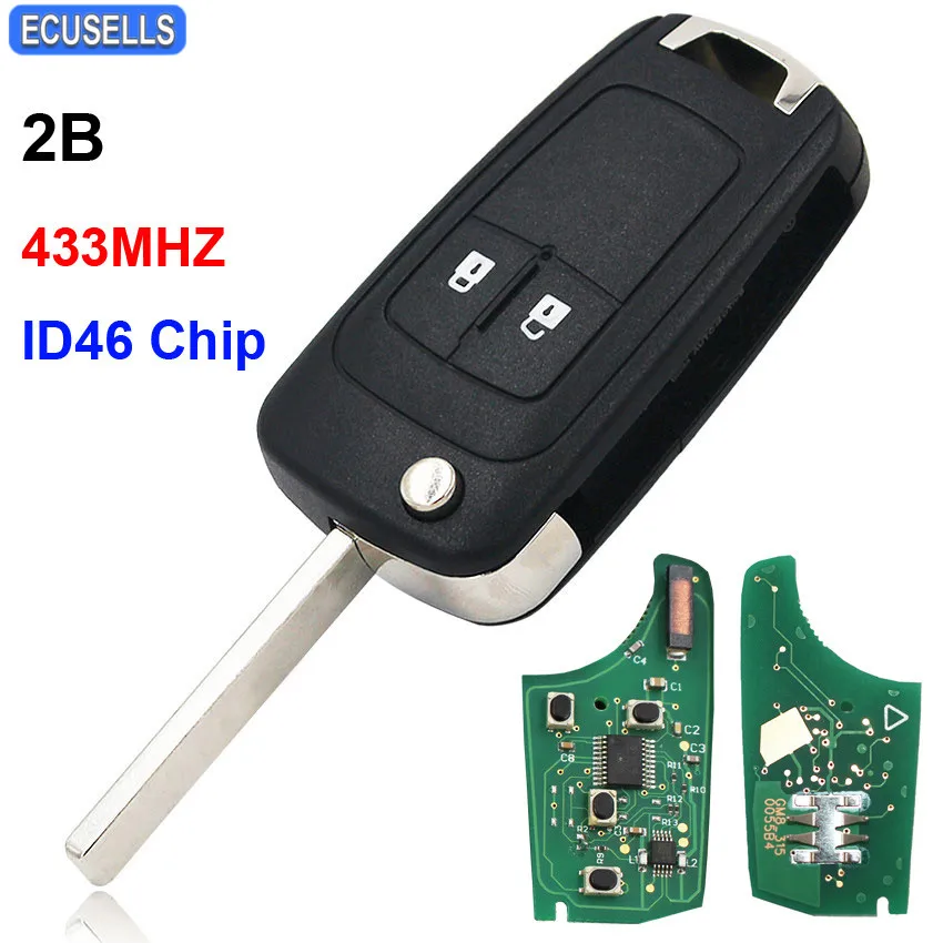 

2 Button Flip Remote Key Folding Smart Key Car Key 433MHz ID46 Chip For Chevrolet Aveo Cruze Orlando Uncut Blade
