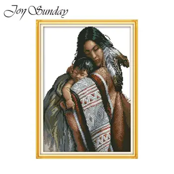 

Joy Suanday Cross Stitch Patterns Counted Mother and Daughter 14CT 11CT DMC Thread Aida Handwork Embroidery Kit Needlework Sets