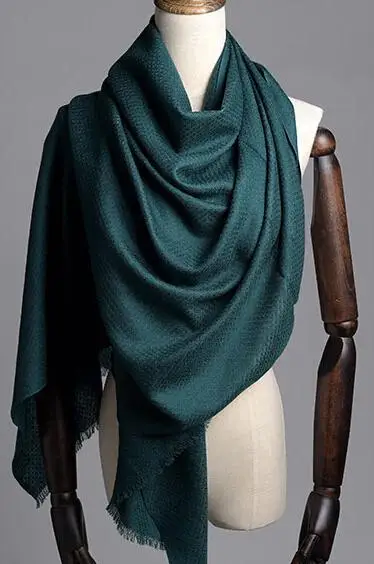 Роскошный шарф с ромбовидным узором из шерсти, шаль для женщин, зимние однотонные шарфы, 200x75 см - Цвет: Dark Green