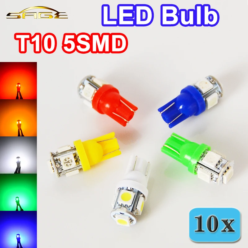 Flytop 10 шт. T10 5SMD 5050 Автомобильный светодиодный светильник 12 в 1 Вт ксеноновые лампы