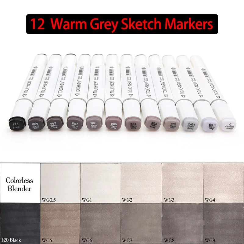 TOUCHNEW 6/12/30 Цвета серый маркер для белой доски Комплект серого двойной головкой маркер для рисования набор для рисования затенение иллюстрацией для рисования - Цвет: 12 Warm Grey