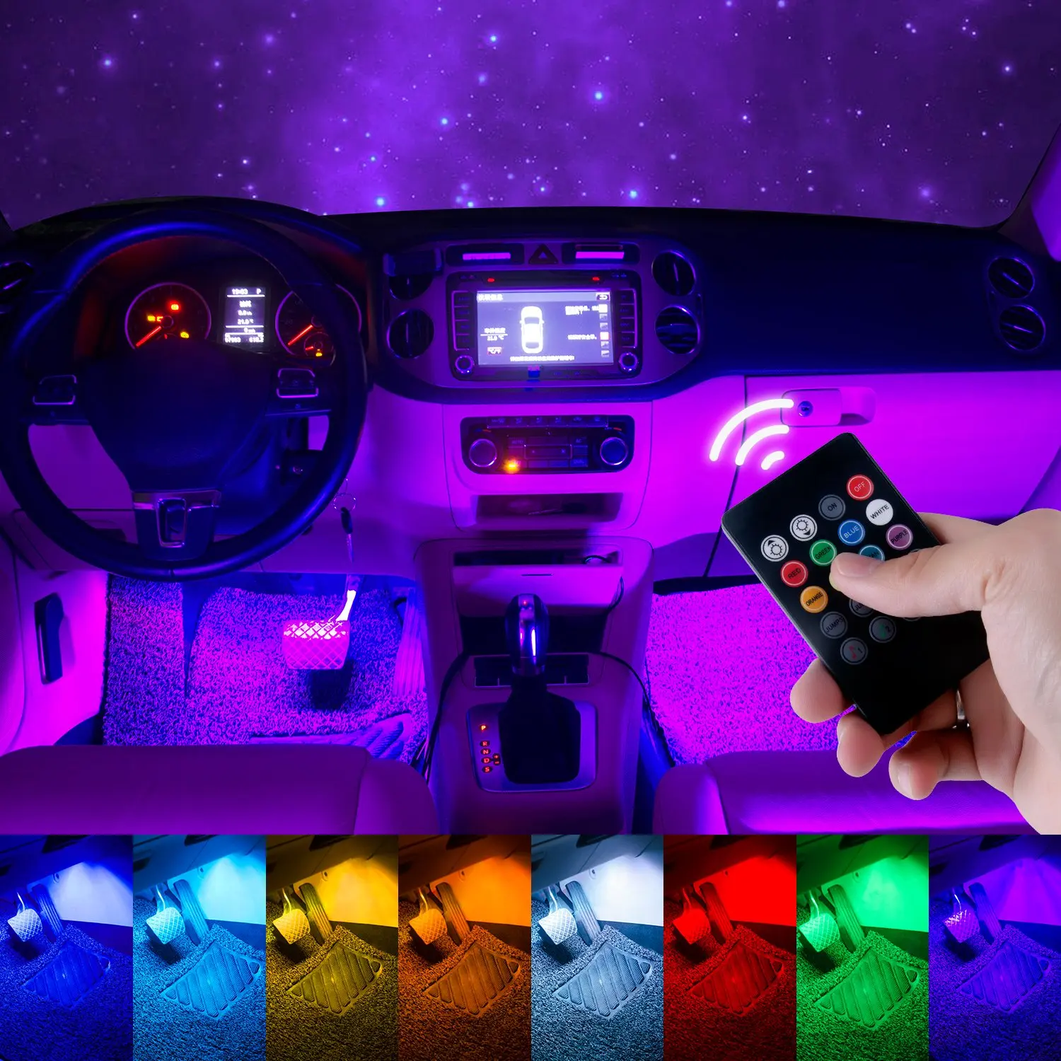 Upgraded Car LED Strip Light 4PCS 72 LED Multicolor Car Interior Light