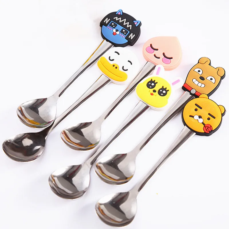 

1PC Stainless Steel Tableware Peach Duck Dog Rabbit Cartoon Coffee Spoons