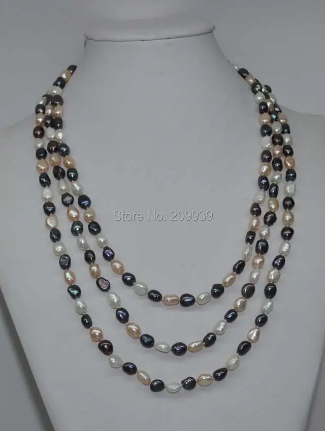 

huij 002673 60" length white pink black Baroque pearl necklace