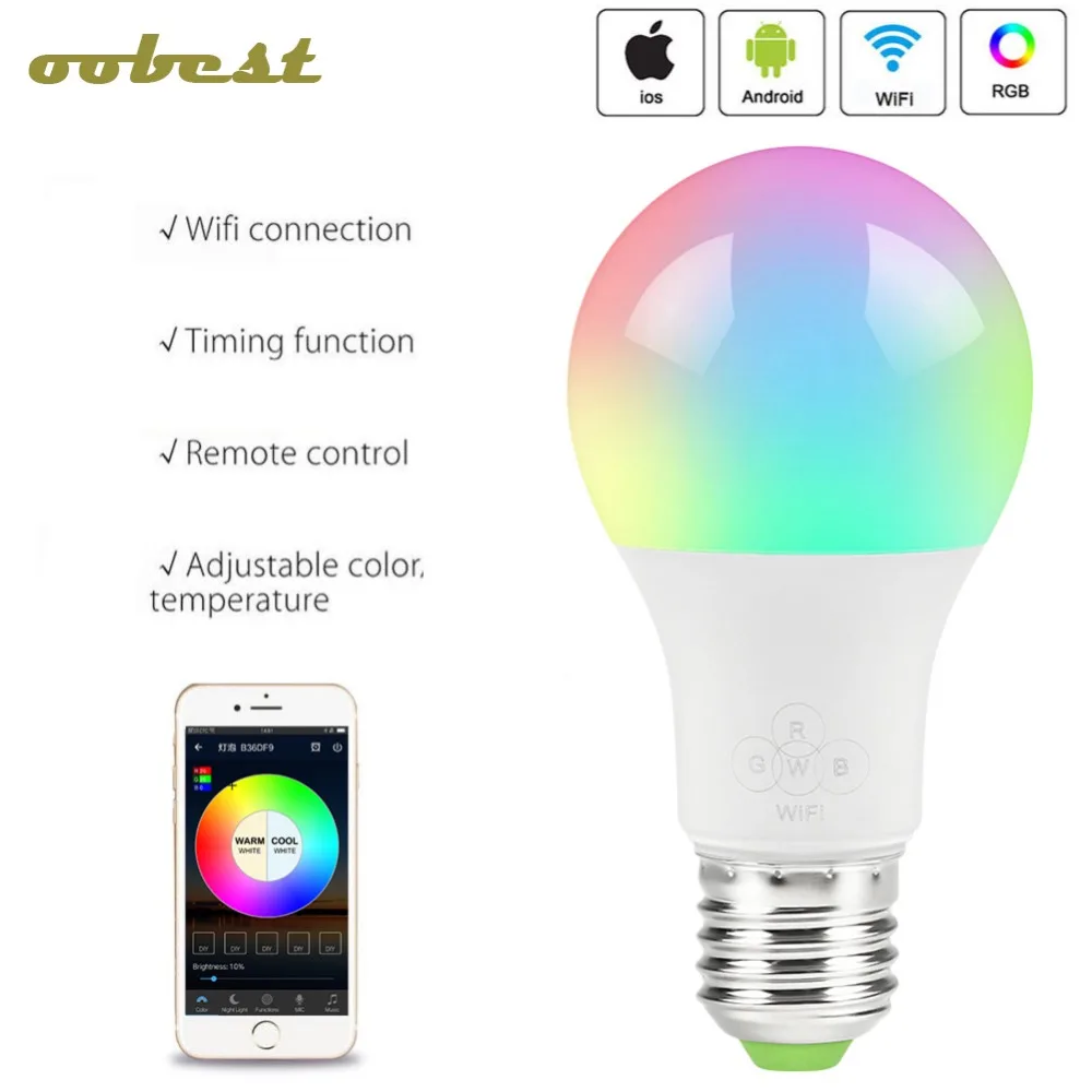 Умная Светодиодная лампа WI FI лампы RGB с регулируемой яркостью 4 5 W/6 W E27 светильник