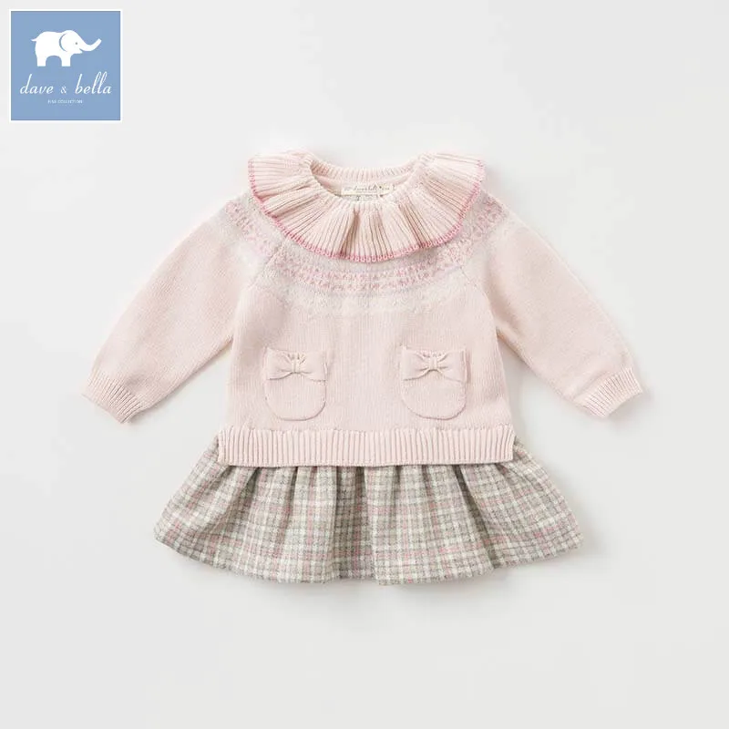 

DBZ8404 dave bella baby Knitted Dress girls long sleeve autumn dresses kids woolen dress children birthday party boutique dress