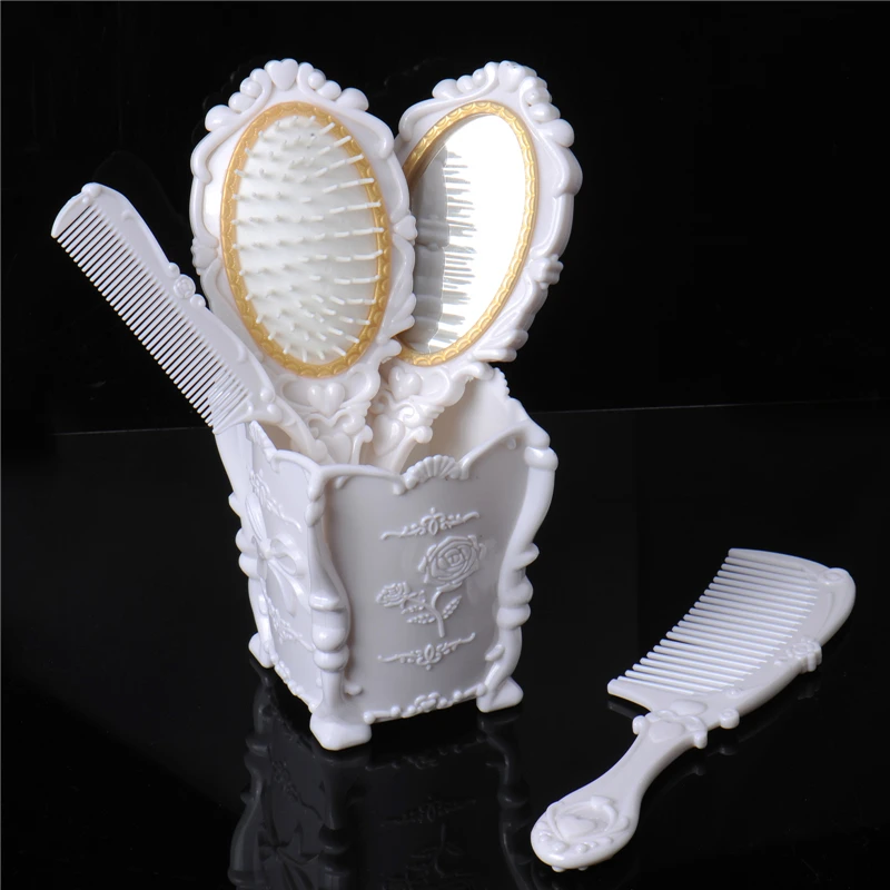 Retro Royal Women Dressing Table Mirror Combs Flroal Paddle Massage