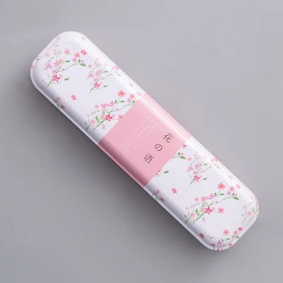 JIANWU/Minimalism iron Tinplate creative stationery box tin pencil box Cartoon pencil case school student gifts - Цвет: flower white pink