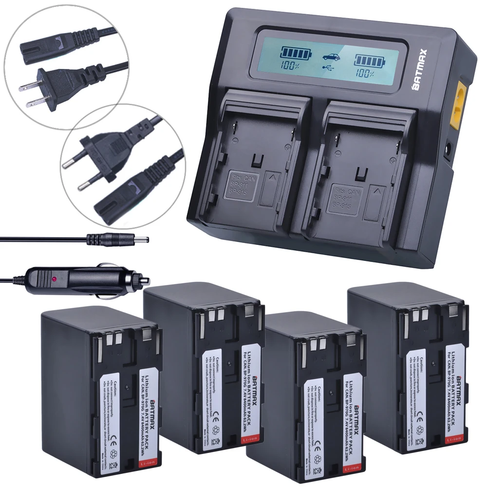 4 Pz 8400Mah Bp-970G Bp970G Bp 970G Batteria Della Fotocamera + Caricatore Doppio Lcd Veloce Per Canon Xlh1 Xhg1 Xha1 Xl2 Xm2 Xh G1S Xf305 Xf300