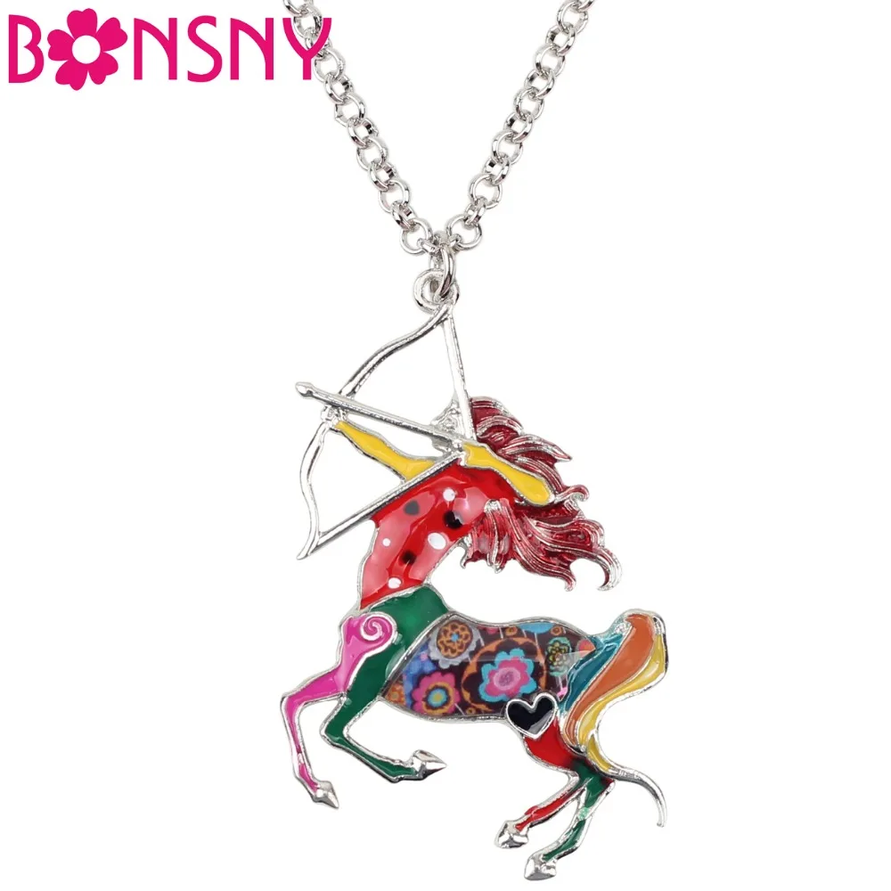 

Bonsny Maxi Statement Metal Alloy Lucky Zodiac Sagittarius Necklace Chain Choker Pendant Fashion Enamel Jewelry For Women Girls