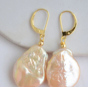 

hot sell new - free shipping 13377 22mm pink coin baroque keshi reborn pearl dangle earring