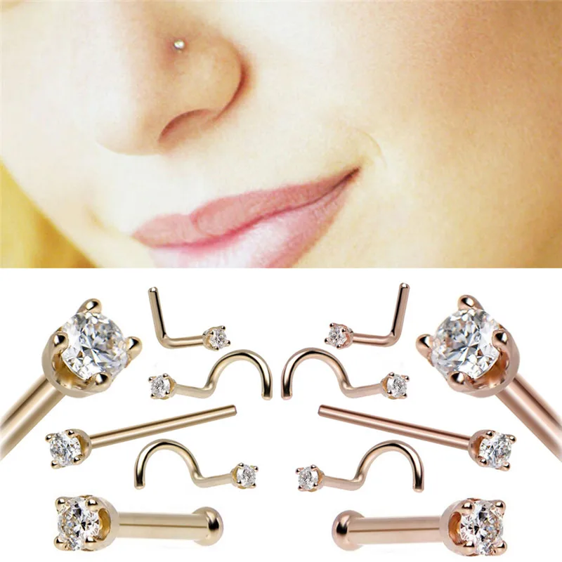 

5Pcs/lot Heart Star Clear Studs Stainless Crystal Nostril Piercings Jewelry Mixed L-shape Nose Steel Nose Piercing Nariz Rings