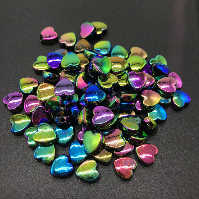 8mm Acrylic Spacer Beads Heart-shaped Charm Transparent Rainbow Color Beads For Jewelry Making DIY Jewelry Accessories
