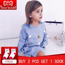 Bear Leader Autumn Winter Cartoon Letter Embroidery Sweatshirt Girl Fashion Long Hoodie Dress Pullover Moletom Feminina