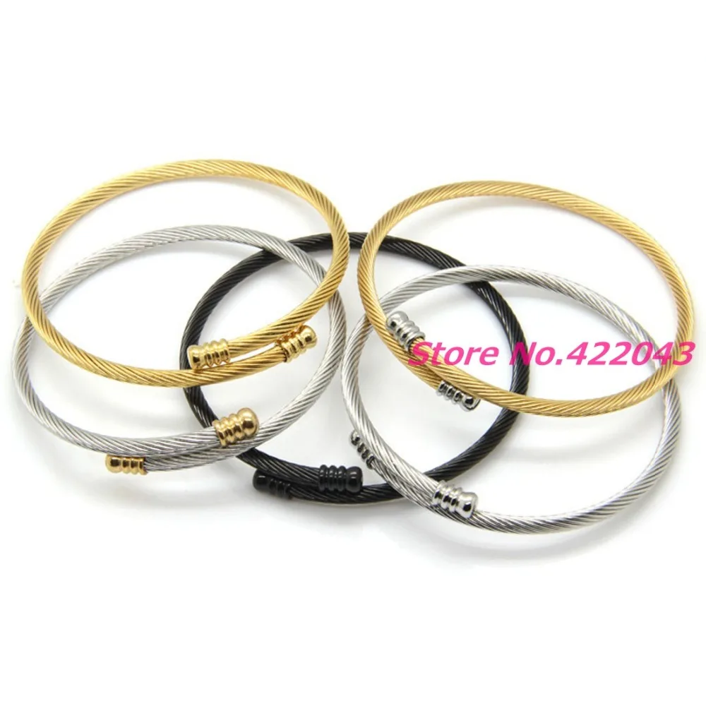 

New Women Mens Stainless Steel Twisted Cable Wire Chain 3mm Thin Cuff Bracelets Male Open Cable Bangles Silver Or Gold Jewelry