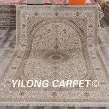 Yilong 6'x9' медальон персидские ковры ручной работы турецкий бежевый шелковый ковер(LH150A6x9