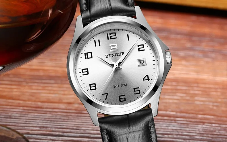 High Quality BINGER Fashion Simple Quartz Watch For Men Brand Casual Leather Wristwatches Relogio Masculino Original Box B-3052M