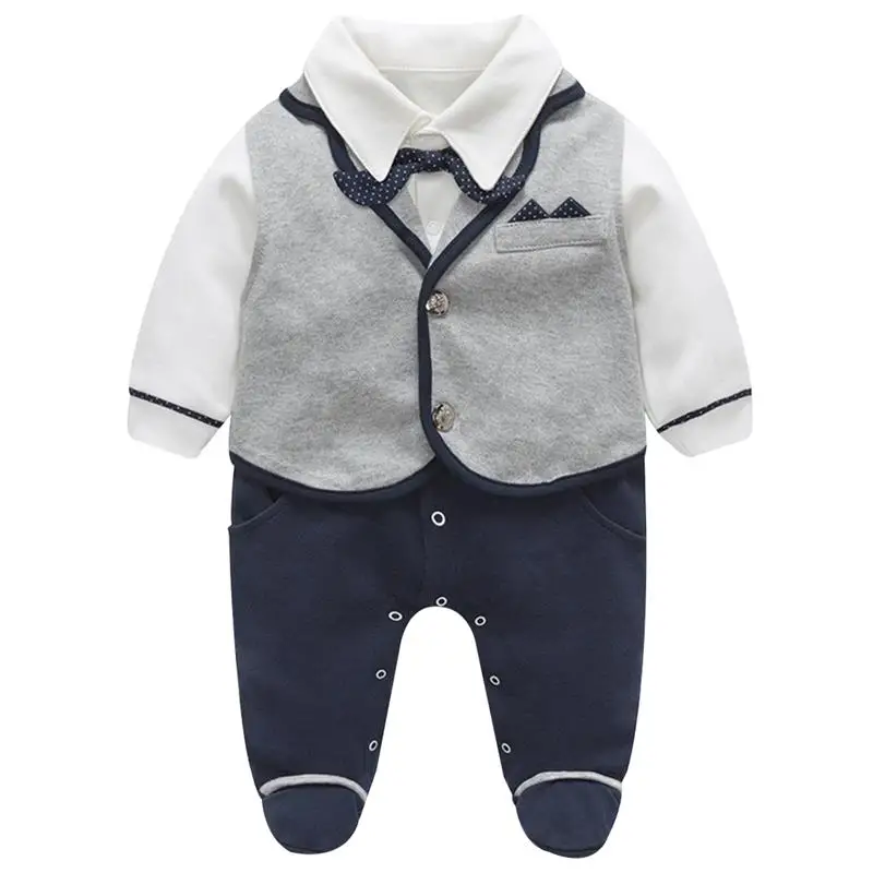Комбинезоны для новорожденных; костюмы джентльмена; жилет+ комбинезон; комплект из 2 предметов для маленьких мальчиков; одежда для первого дня рождения; комбинезон с длинными рукавами для малышей; Roupa - Цвет: Grey
