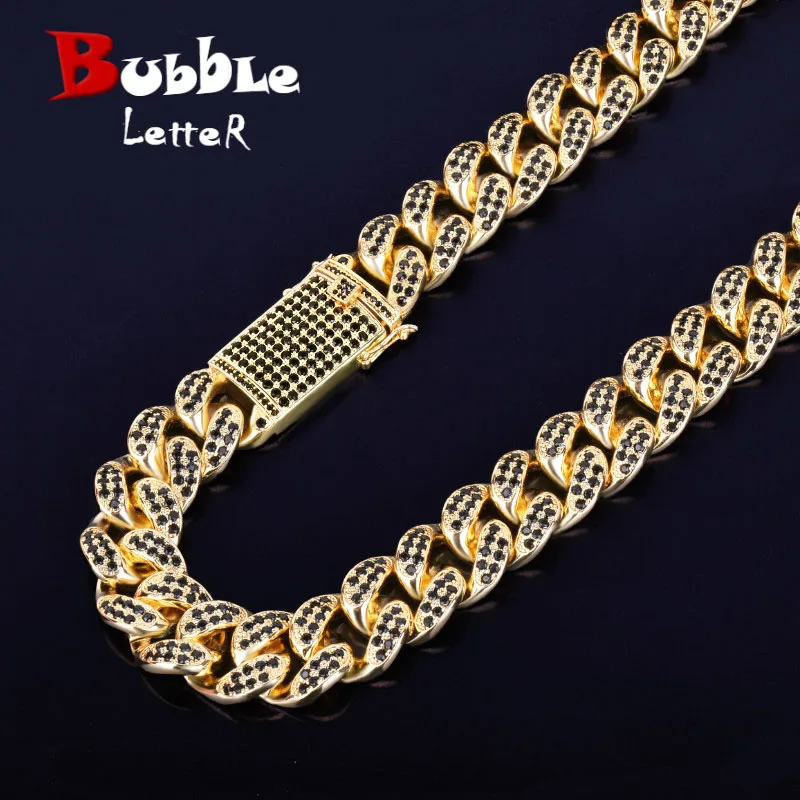 

Finish Men's 20mm Heavy Black Zircon Miami Cuban Link Necklace Choker Bling Bling Hip hop Jewelry Gold Silver Chain 16" 18" 20"