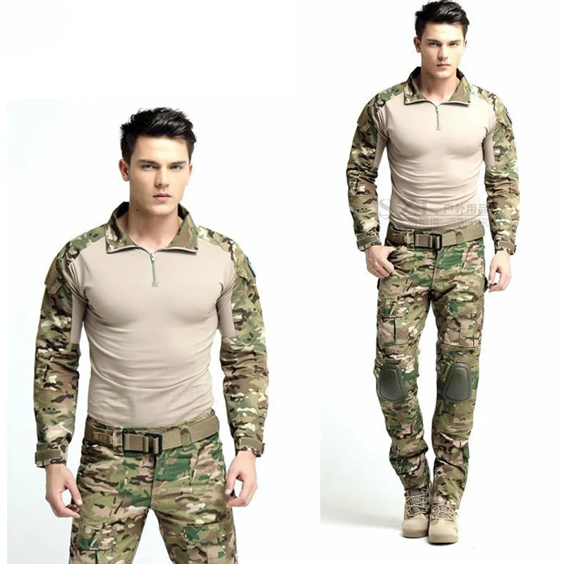 

Hot! Outdoor Camouflage Suits Tactical Hunting Clothes Frog Sets Army Military Uniform Sniper Cambat Shirt+Pants+Knee Elbow Pads