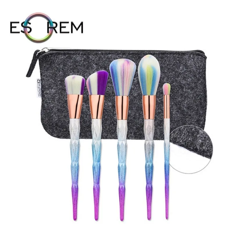 

ESOREM 5 Pcs Unicorn Gradient Handle Makeup Brush With Bag Multicolor Hair Makeup Brushes Tapered Blending Pinceles Maquillaje