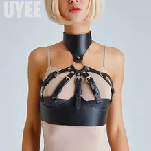 UYEE, высокое качество, широкий кожаный ремень, ремень для подвязок, женское сексуальное белье с воротником, ремни для тела, Harajuku, бюстгальтер, подвязки, LB-130
