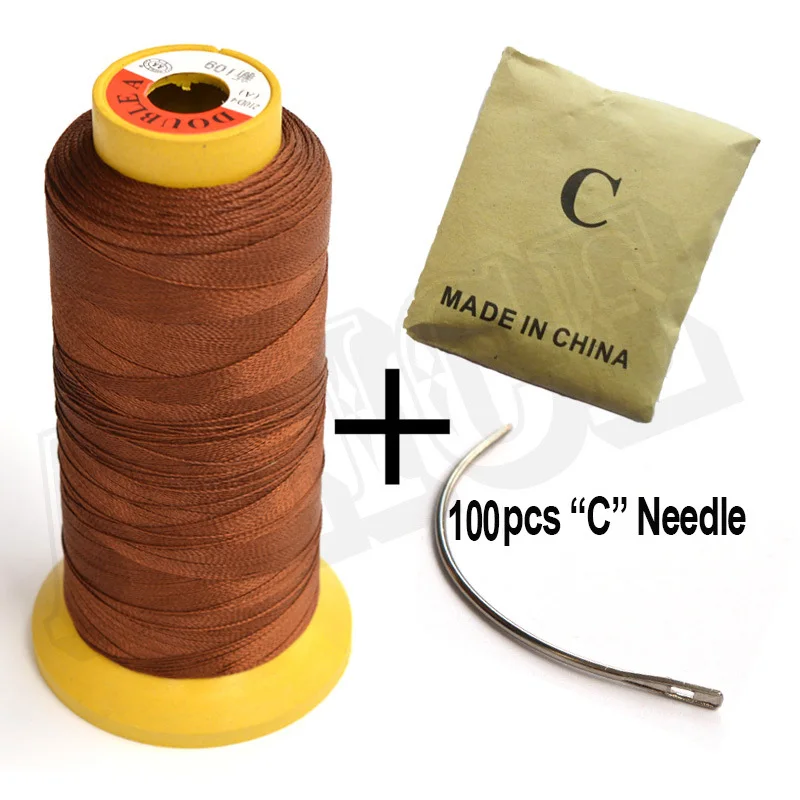 100pcs C Curve Needle 1 Roll Brown Weaving Thread For Hair Extensions
