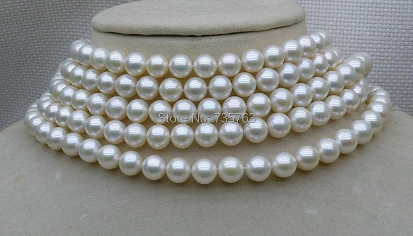 

xiuli 0014912 Gorgeous Natural White Round AAA+ 8-9mm Akoya Pearl 5 Strand Necklace 17-21